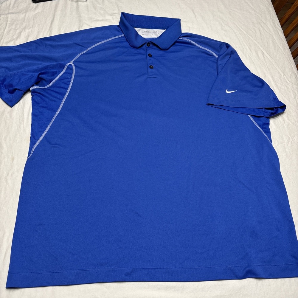Nike Golf Dri-FIT Polo Shirt Mens 3XL Blue White  Golf Athletic Swoosh‎